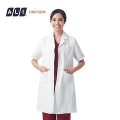 Áo choàng blouse, áo blue trắng cộc tay, dáng dài, chất vải lon ít nhăn cho bác sĩ, dược sĩ, spa Aligro BV.BM.ABLU