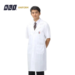 Áo choàng blouse, áo blue trắng cộc tay, dáng dài, chất vải lon ít nhăn cho bác sĩ, dược sĩ, spa Aligro BV.BM.ABLU