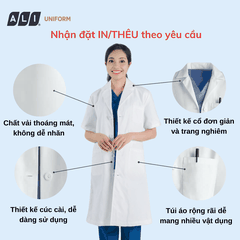 Áo choàng blouse, áo blue trắng cộc tay, dáng dài, chất vải kaki chun hàn cho bác sĩ, dược sĩ, spa Aligro BV.CA.ABLU.KKC