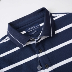 Áo Polo nam ngắn tay kẻ ngang navy-trắng ALGPLO98