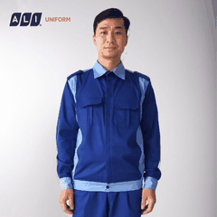 Quần áo bảo hộ lao động Aligro chất liệu Pang Rim bền đẹp cho công nhân màu xanh dương phối xanh hòa bình BH.FFDXDXHB.16