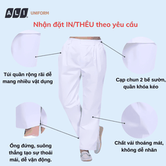 Quần blouse, quần blue trắng cạp chun chất vải kaki chun hàn cho bác sĩ, dược sĩ, nhân viên y tế Aligro BV.CA.QBLU.KK