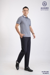 Áo polo nam ngắn tay cao cấp Aligro ALGPLO92 chất liệu 100% cotton form SLIMFIT phối 2 màu sợi ghi-navy