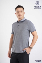 Áo polo nam ngắn tay cao cấp Aligro ALGPLO92 chất liệu 100% cotton form SLIMFIT phối 2 màu sợi ghi-navy