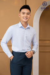 Áo sơ mi nam dài tay cao cấp Aligro ALGS220 chất liệu vải modal form SLIMFIT kẻ caro xanh