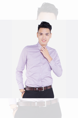 Áo sơ mi dài tay công sở nam dáng Custom mã ALG1002 kẻ tím
