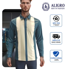 Áo polo dài tay nam, áo thun dài tay Aligro có cổ xanh kẻ sọc, co giãn cao cấp, vải mềm mịn thoáng mát ALGAPD068