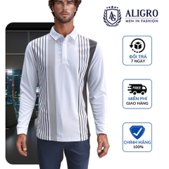 Áo polo dài tay nam, áo thun dài tay Aligro có cổ trắng kẻ sọc, co giãn cao cấp, vải mềm mịn thoáng mát ALGAPD067