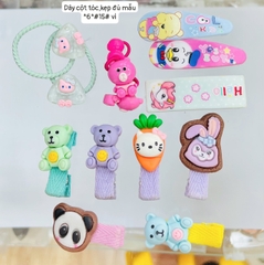 Dây cột tóc + Kẹp đủ mẫu *6* (Vỉ)