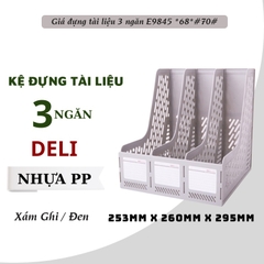 Giá Tài Liệu Nhựa Cứng 3 Ngăn Đứng DELI E9845 XÁM