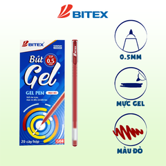 Bút gel mực đỏ 0.5mm - G04 BITEX (20 cây - hộp)