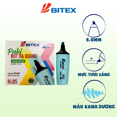 Bút dạ quang Pastel mực xanh lá - HL05 BITEX (12cây - hộp)