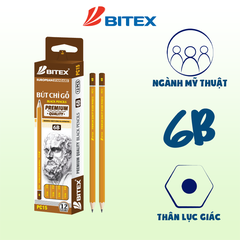 Bút chì Mỹ thuật 6B Premium nhúng dầu - PC15 BITEX ( 12 cây - hộp)