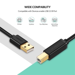 Cáp USB 2.0 sang USB B máy in đầu mạ vàng Ugreen 20846 1M màu Đen