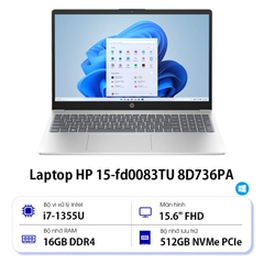 Laptop HP 15 fd0237TU 9Q972PA (Core i5 1334U/ 8GB/ 512GB SSD/ Intel Iris Xe Graphics/ 15.6inch Full HD/ Windows 11 Home/ Bạc)