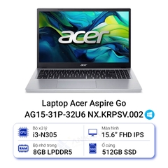 Laptop Acer Aspire Go 15 AG15-31P-32U6 NX.KRPSV.002 (Core i3-N305 | 8GB | 512GB | Intel® UHD Graphics | 15.6 inch IPS FHD | Win 11 | Bạc)
