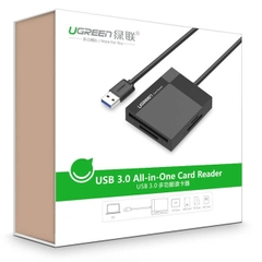 Đầu đọc thẻ USB 3.0 sang SD + TF + CF + MS cao cấp Ugreen 30231 0.5M màu Đen