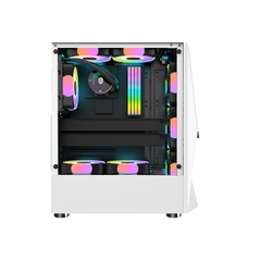 Vỏ máy vi tính Kenoo esport E400 - 4F - sẵn 4fan mầu rainbow cố định - Mầu Trắng - (Size ATX)