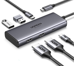 Hub USB Type-C 6 trong 1 ra 2*HDMI 8K@30Hz, USB Type-C, USB-A 3.0, Sạc PD 100W Ugreen 15852