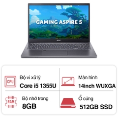 Laptop Acer Aspire A514 56P 562P NX.KHRSV.008 (Core i5 1335U/ 8GB/ 512GB SSD/ Intel UHD Graphics/ 14.0inch WUXGA/ Windows 11 Home/ Gray/ Vỏ nhôm/ 1 Year)