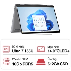 Laptop HP Envy x360 14-fc0090TU A19C0PA (Ultra 7 155U/ 16GB/ 512GB SSD/ 14.0inch OLED Touch/ Win11/ Silver/ Vỏ nhôm/ Pen)