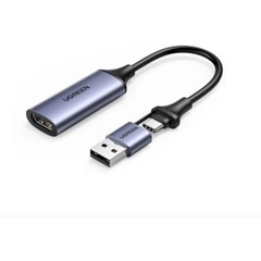 Ugreen 40189 15CM 4K 60Hz HD 1080P Cáp chuyển USB + USB-C sang HDMI âm dùng ghi hình