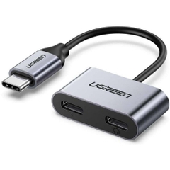 Ugreen 60165 2 trong 1 màu đen bộ chuyển USB type C ra 3.5mm và cổng sạc type C hỗ trợ PD