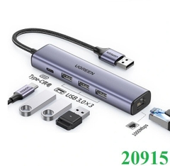 Ugreen 20915 hub chia từ 1 cổng usb ra 3 cổng 3.0 + Rj45 1000Mbps gigabíts Ethernet CM475 20915