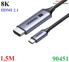 Dây chuyển đổi USB-C sang HDMI 8K@60Hz HDR màu xám dài 1.5m Ugreen 90451 cao cấp