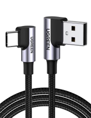 Cáp usb type C ra A mạ Nickel đầu bọc nhôm chống nhiễu Ugreen 20855 0.5M 2 đầu bẻ góc 90 độ