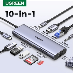 Hub USB Type C 10 in 1 to HDMI 4K, VGA, USB 3.0, Lan RJ45, SD/TF, 3.5mm, PD 100W Ugreen 15601