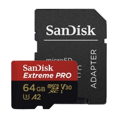 Thẻ nhớ SanDisk 64GB Extreme Pro microSDXC,  V30, U3, C10, A2, UHS-I, 200MB/s R, 90MB/s W, 4x6, SD adaptor