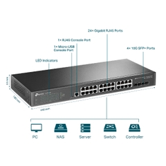 Switch Quản Lý JetStream 24 cổng Gigabit L2+với 4 khe 10GE SFP+ TP-LINK TL-SG3428X