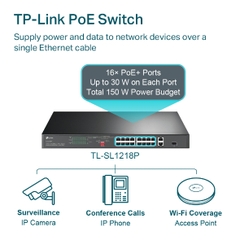 16-Port 10/100 Mbps + 2-Port Gigabit Rackmount Switch with 16-Port PoE+ TP-Link TL-SL1218P