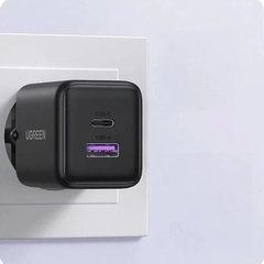 Củ sạc nhanh 2 cổng 30W GaN USB-C & USB-A Hỗ trợ QC4+, PD3.0 Ugreen 65025/X516 cao cấp (US Plug)