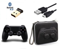 Combo: Tay cầm PS4 Đen + USB 4.0 + dây sạc + Bao chống sốc (dùng cho PC / Laptop Win10)