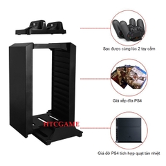 Bộ giá xếp đĩa PS4 kèm sạc tay cầm và quạt làm mát máy