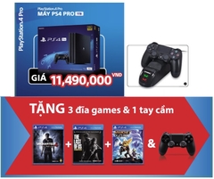 Máy PS4 Pro 1TB + 2 tay cầm + 3 game độc quyền