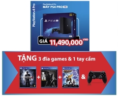 Máy PS4 Pro 1TB + 2 tay cầm + 3 game độc quyền