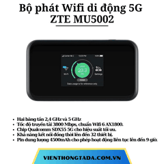 ZTE MU5002 | Bộ phát Wifi di động 5G Wifi 6+ 3800Mbps, Băng tần kép, Pin 4500mAh | Bảo hành 12 tháng