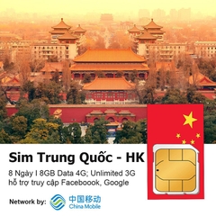 Sim du lịch Trung Quốc – Hongkong 8 Ngày 8GB - Nhận Tại Việt Nam