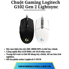 Chuột Gaming Có Dây Logitech G102 Gen 2 Lightsync - Hàng chính hãng - Bảo hành 24 tháng