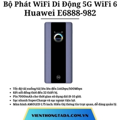 Huawei E6888-982 (Pro 5) | Bộ Phát WiFi Di Động 5G WiFi 6, Tốc Độ Cao 3600Mbps, Pin Khỏe 7000mAh, Màn Hình Cảm Ứng | Hàng Chính Hãng