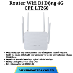 Router CPE LT260 | Router Wifi Di Động 4G LTE CAT 6 | Tốc độ 1200Mbps, Băng tần 2,4GHz và 5,8GHz, 6 râu | Bảo hành 12 tháng