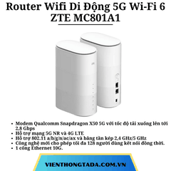 Router ZTE MC801 A1 | Router Wifi Di Động 5G Wi-Fi 6 | Băng Tần Kép, Tốc Độ Cao 2,8Gbps, 128 Người Truy Cập Cùng Lúc