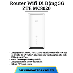 Router ZTE MC8020 | Router Wifi Di Động 5G Wi-Fi 6 | Tốc độ cao 5400Mbps, Băng tần kép, 128 thiết bị truy cập cùng lúc