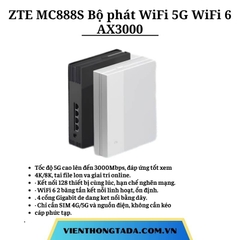 ZTE MC888S | Bộ phát WiFi 5G WiFi 6 AX3000, tốc độ 3.000Mbps, hỗ trợ 128 thiết bị, 4 cổng Gigabit Ethernet | Hàng chính hãng