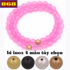 Vòng chuỗi đôi 6 ly đá thạch anh hồng phấn charm bi inox VTAHPHBD