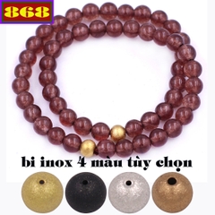 Vòng chuỗi đôi 6 ly đá vân rồng nâu charm bi inox VVRNHBD