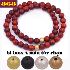 Vòng chuỗi đôi 6 ly gỗ đỏ charm bi inox VGOHBD